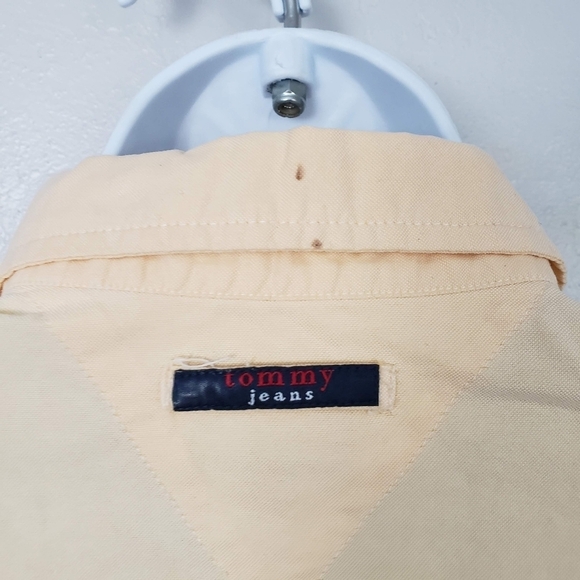 Tommy Girl Jeans Vintage Small Pale Orange Quarter Sleeve Button Up Shirt Y2K - Picture 2 of 9